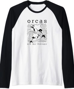 Orcas as Therapy Sea Animal Cute Whale Raglan Baseball Tee