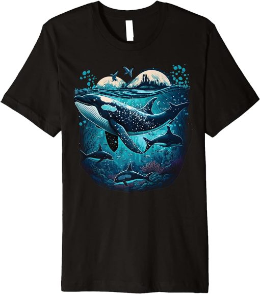 Colourful mystical orca whale watching dolphin pottwhale orca whale Premium T-Shirt