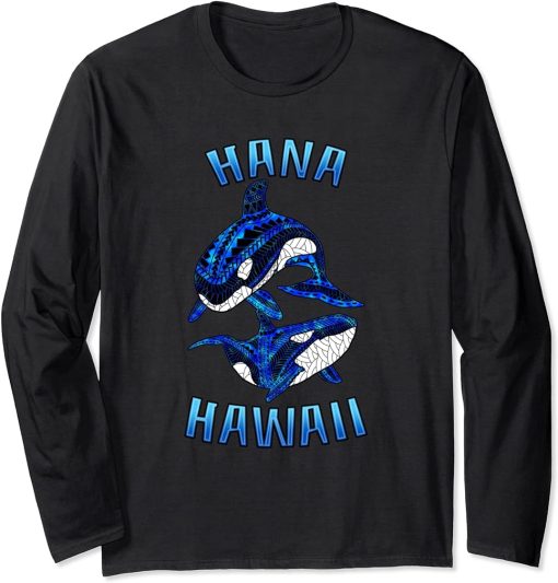 Tribal Hawaiian Vacation Ocean Animals Sealife Orcas Long Sleeve T-Shirt