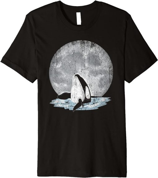 Killer Whale Moonlight Ocean Animal Lover Full Moon Orca Premium T-Shirt