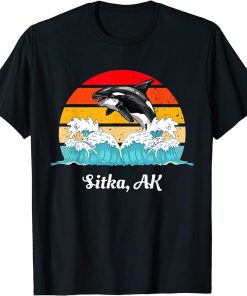 Vintage Sitka AK Distressed Orca Killer Whale Art T-Shirt