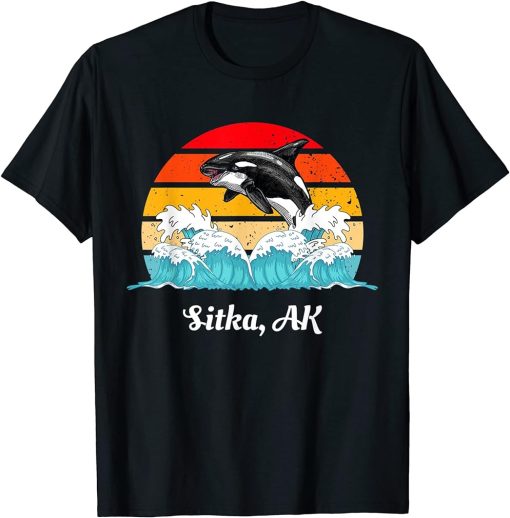 Vintage Sitka AK Distressed Orca Killer Whale Art T-Shirt